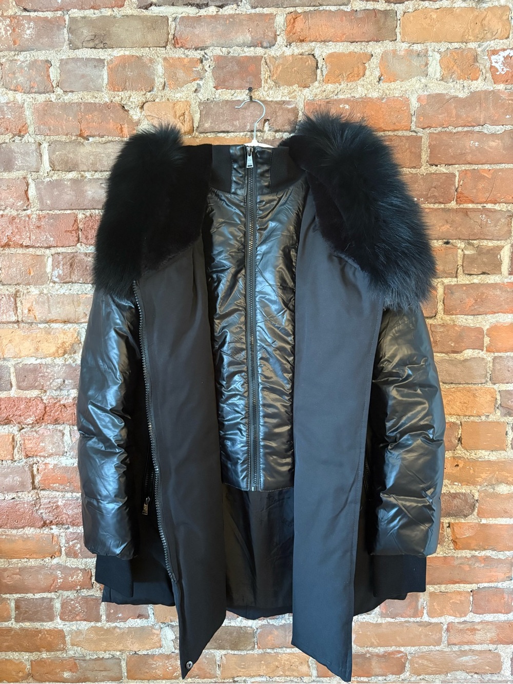 Black Faux Fur Trim & Vegan Leather Puffer Coat